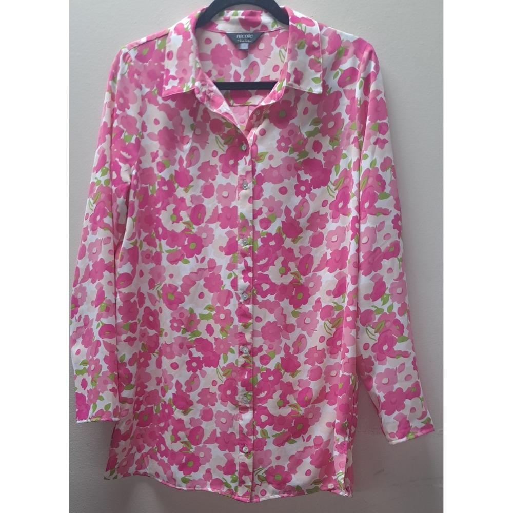 Nicole by Nicole Miller Pink Floral Button Down Shirt Long Sleeve Size S